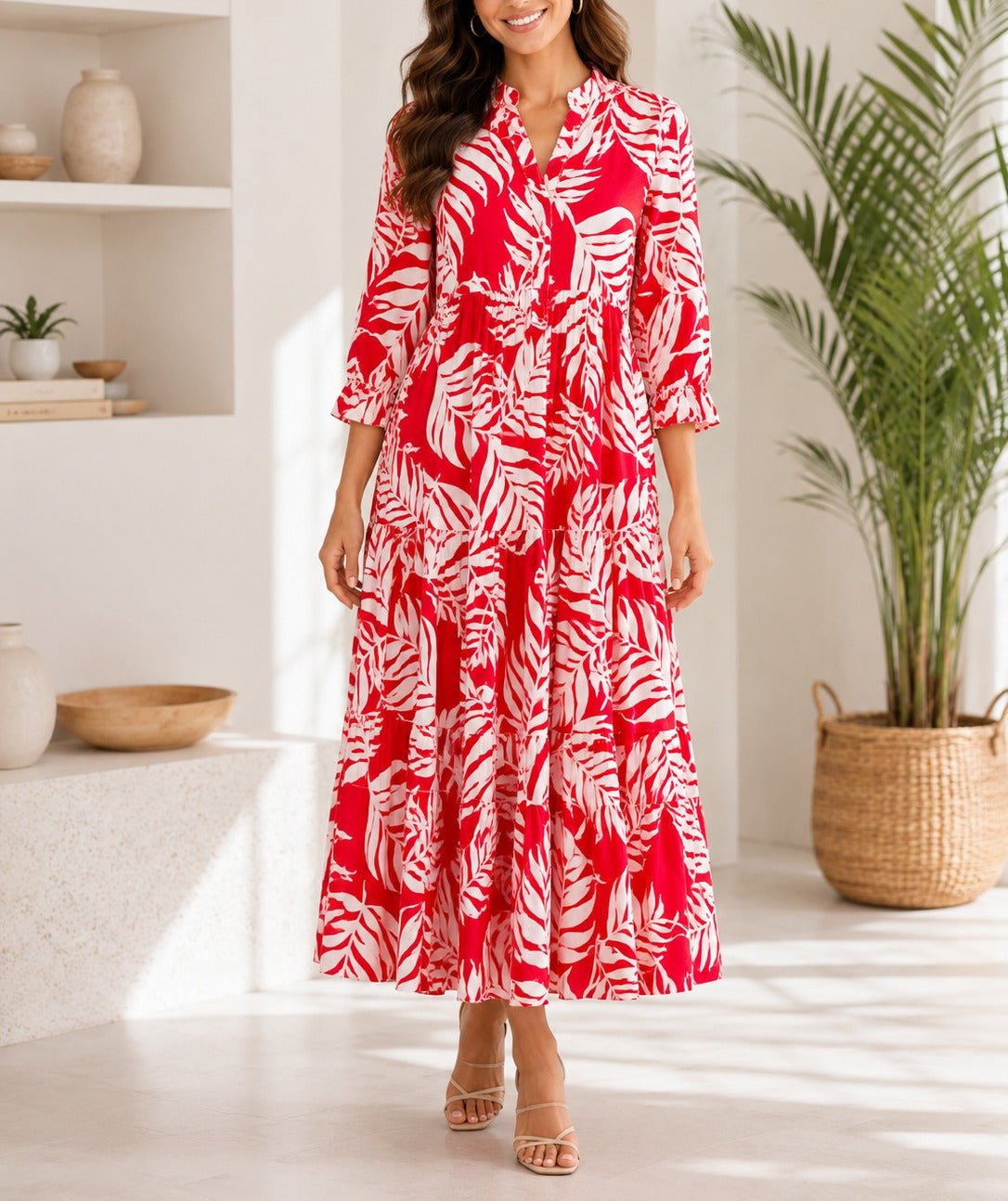 Ladies Leaf Print Tier Dress - StylePhase SA