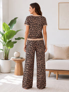 Ladies Leopard Print Knitwear Jersey Set-Beige & Black - StylePhase SA