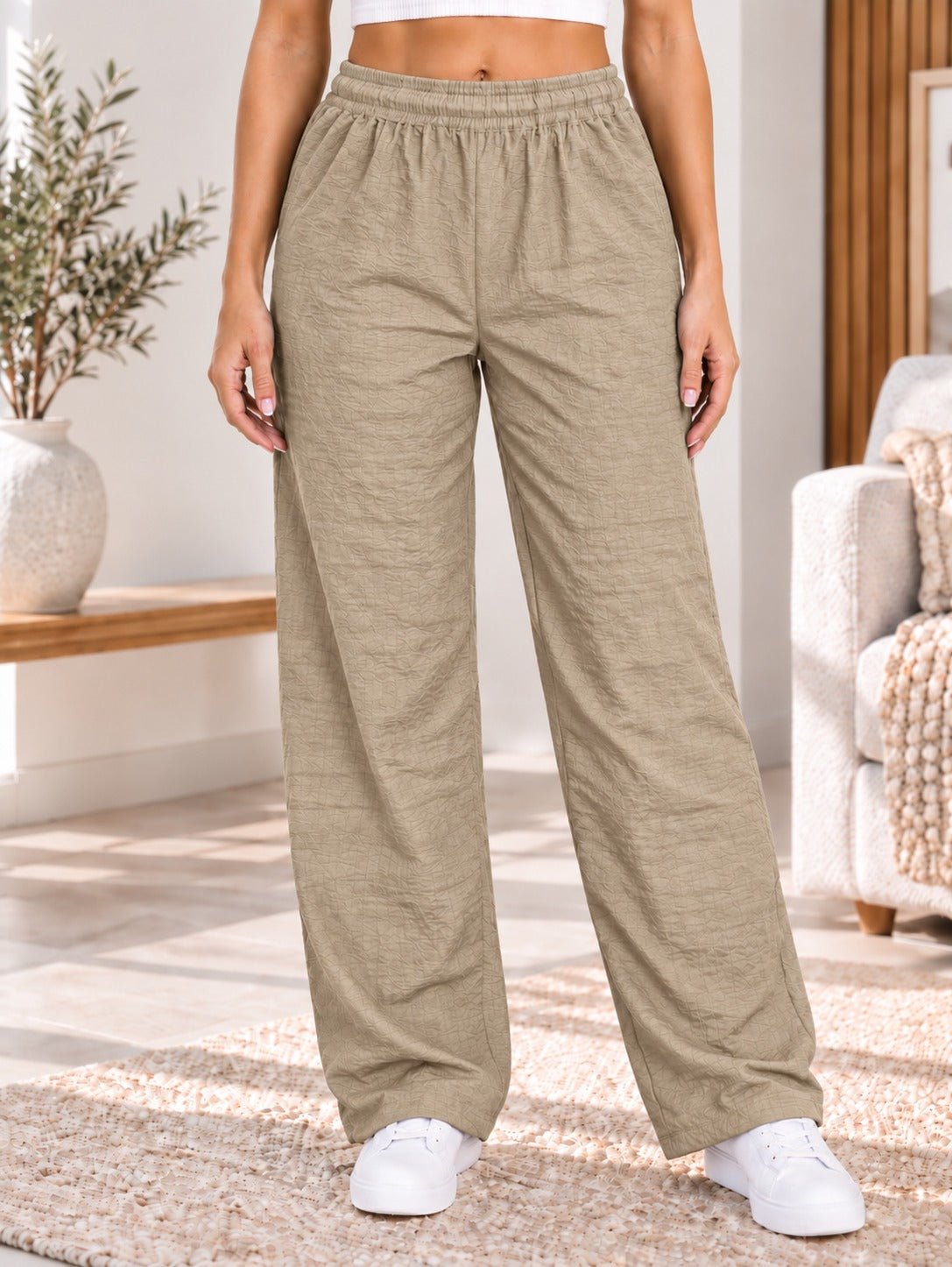 Ladies Light Brown Elastic Waist Pants - StylePhase SA