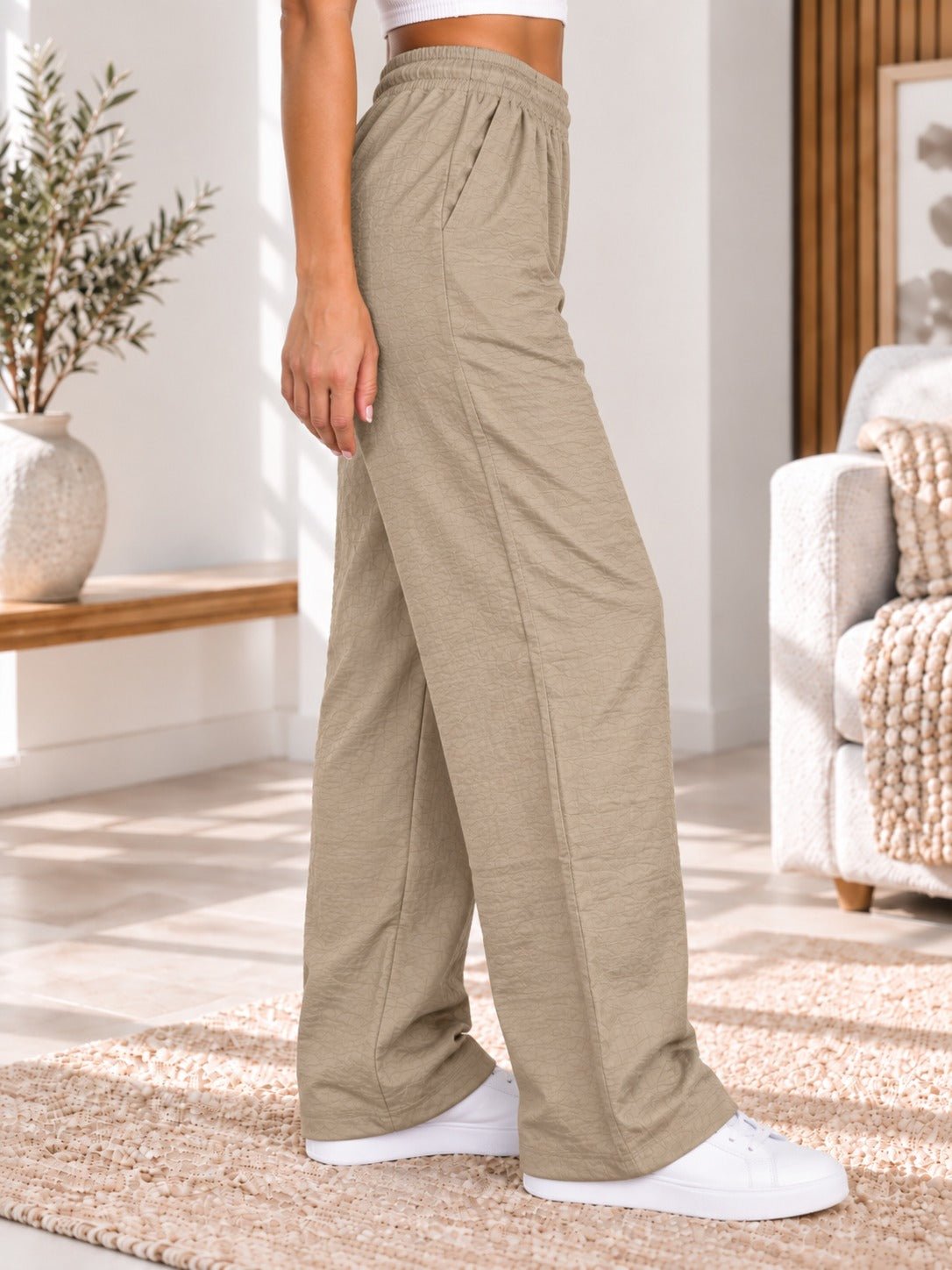 Ladies Light Brown Elastic Waist Pants - StylePhase SA