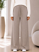 Ladies Light Brown Ribbed Knit Wide Leg Pants - StylePhase SA