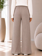 Ladies Light Brown Ribbed Knit Wide Leg Pants - StylePhase SA