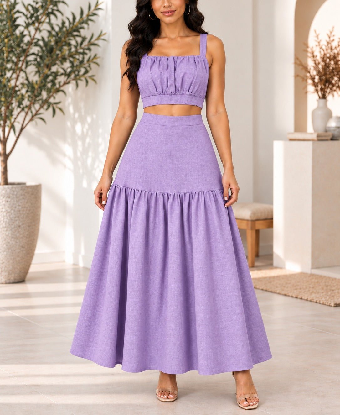 Ladies Lilac Maxi Tier Two-Piece Set - StylePhase SA