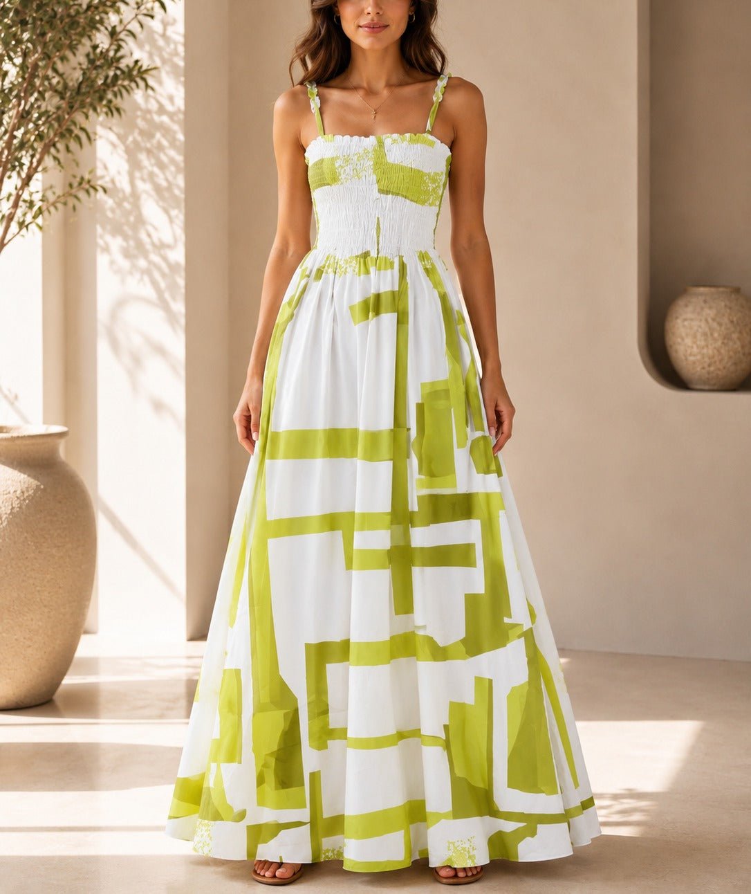 Ladies Lime And White Strappy Maxi Dress - StylePhase SA