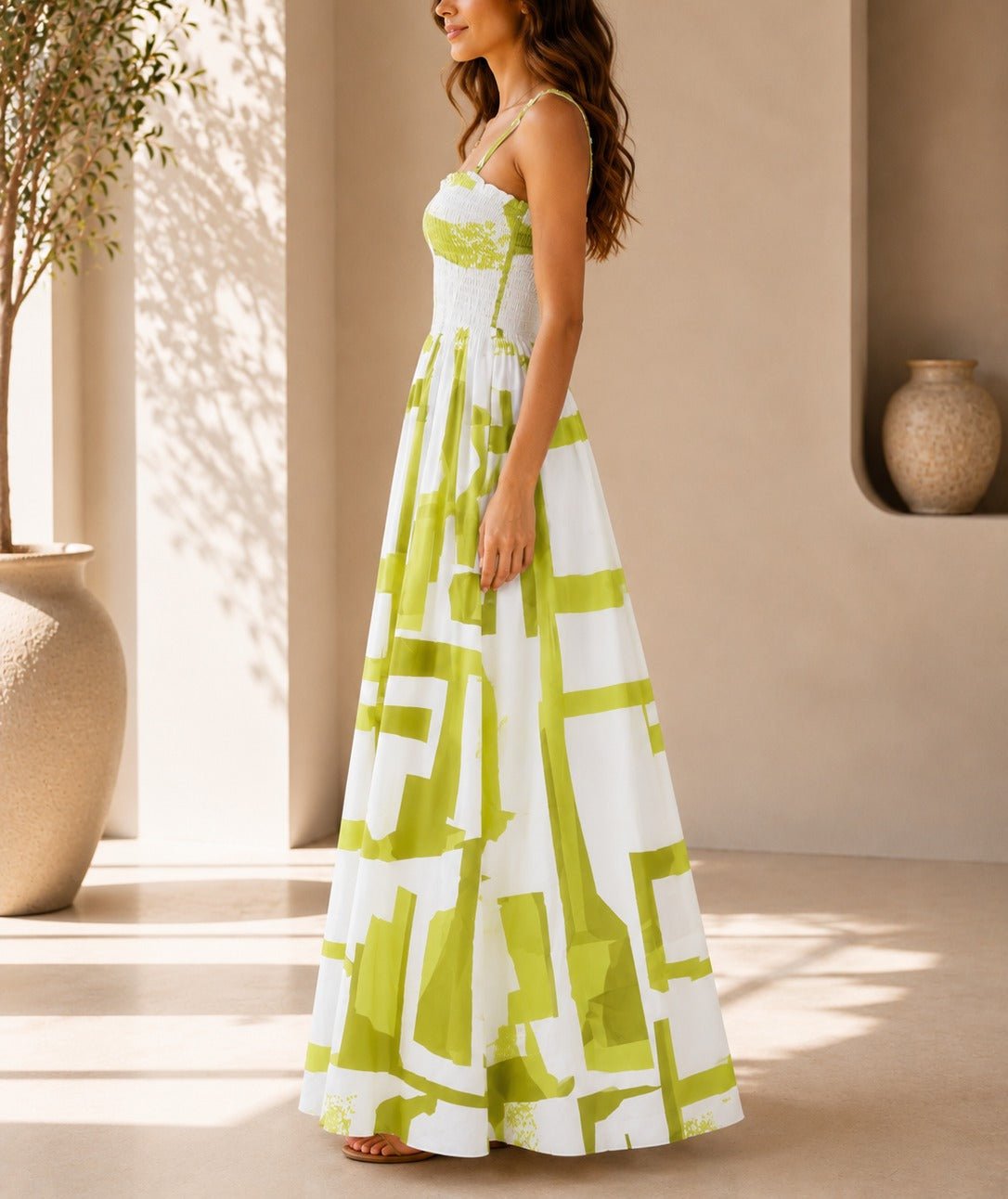 Ladies Lime And White Strappy Maxi Dress - StylePhase SA