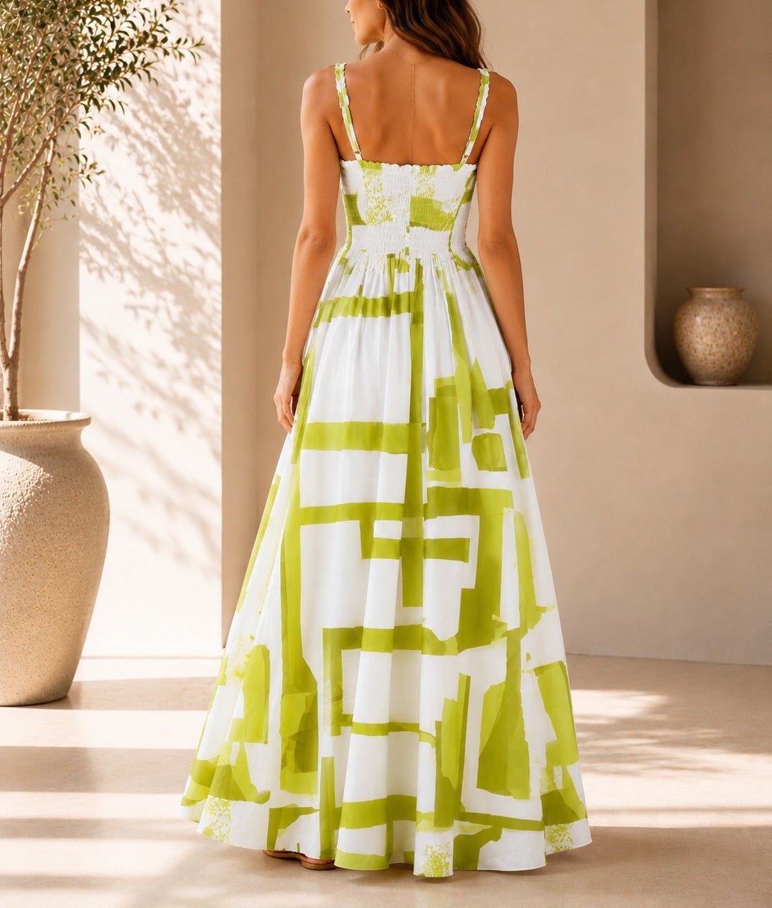 Ladies Lime And White Strappy Maxi Dress - StylePhase SA