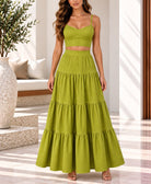Ladies Lime Crop Cami And Tiered Maxi Skirt - StylePhase SA