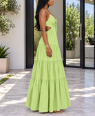 Ladies Lime Cut Out Tie Front Tiered Maxi Dress - StylePhase SA
