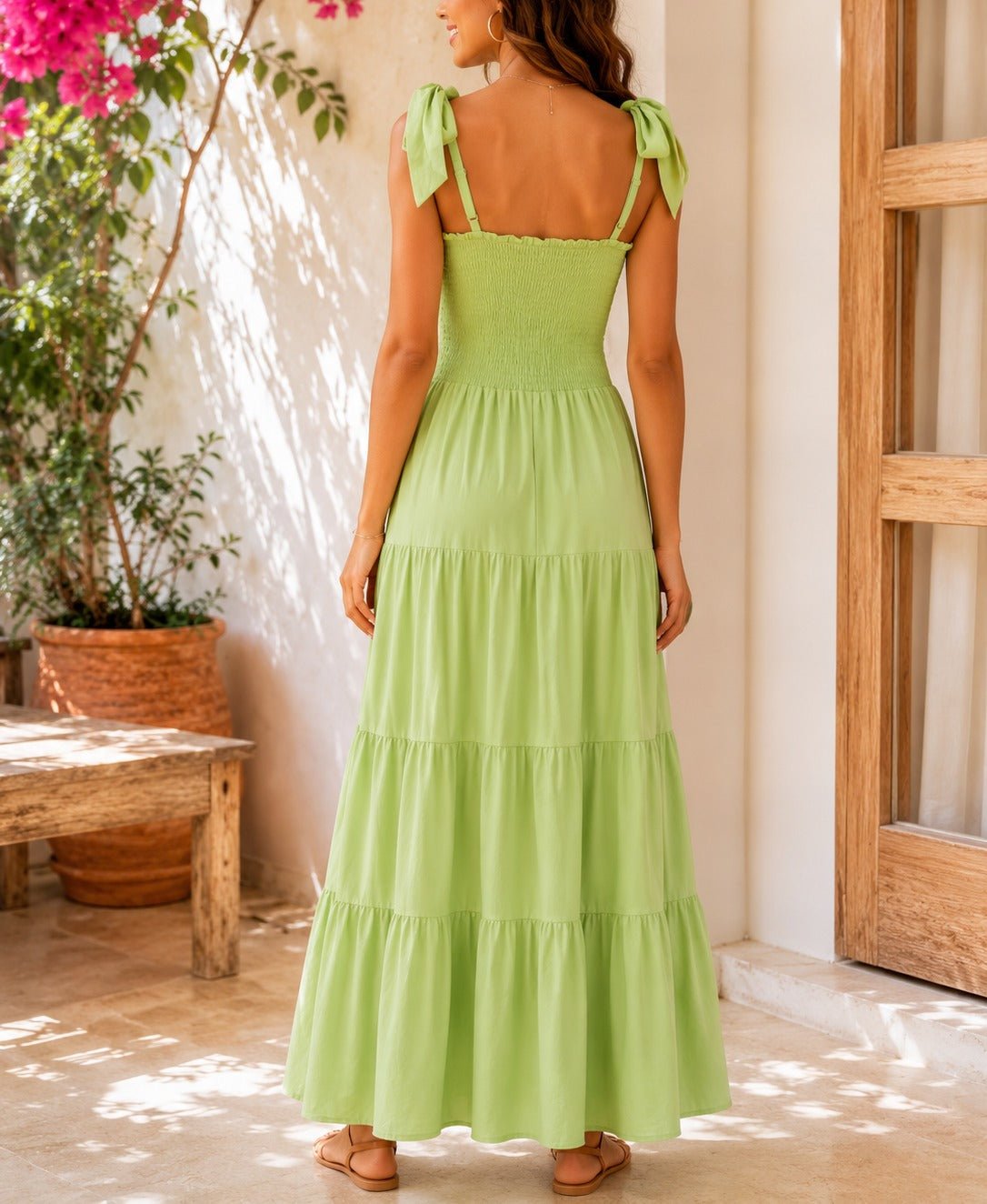 Ladies Lime Tie Shoulder Tiered Maxi Dress - StylePhase SA