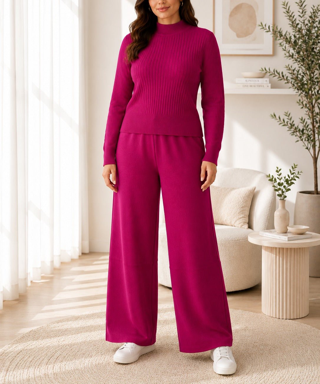 Ladies Magenta Jersey Rib Two-Piece Set -New Feeling - StylePhase SA