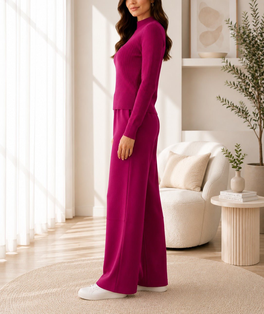 Ladies Magenta Jersey Rib Two-Piece Set -New Feeling - StylePhase SA