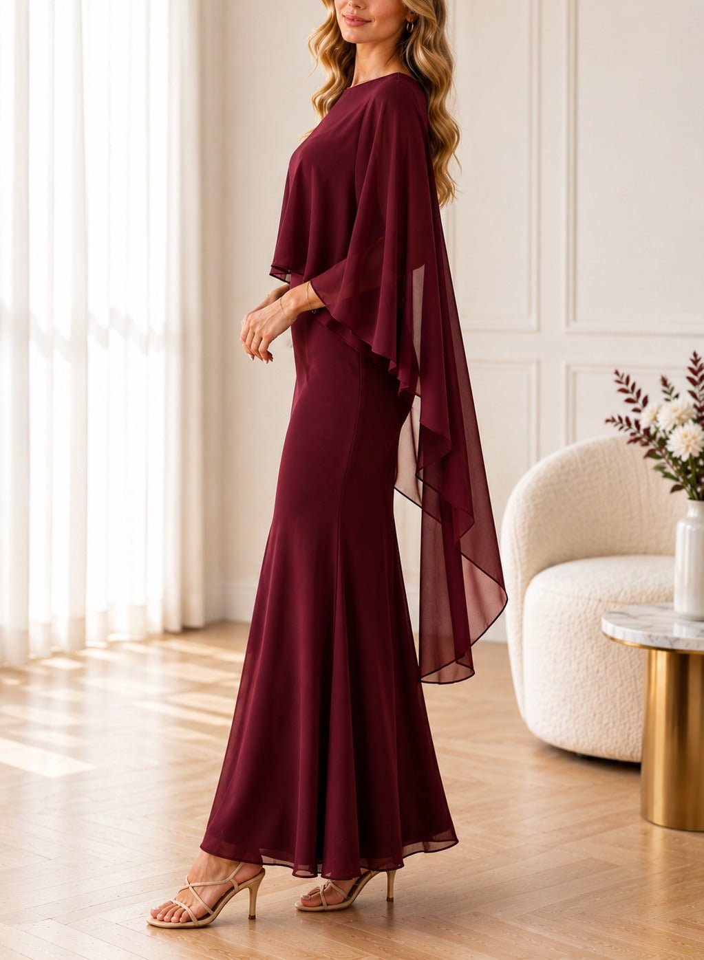 Ladies Maroon Cape Sleeve Two Piece Set - New Feeling - StylePhase SA