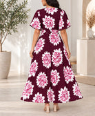 Ladies Maroon Floral Tassel Tie-Waist Midi Dress - StylePhase SA