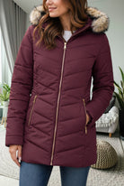 Ladies Maroon Fur Hoody Jacket - StylePhase SA