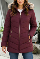 Ladies Maroon Fur Hoody Jacket - StylePhase SA