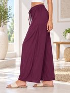 Ladies Maroon Wide Leg Drawstring Pocket Pants - StylePhase SA