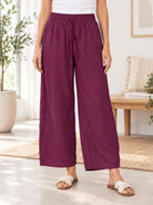 Ladies Maroon Wide Leg Drawstring Pocket Pants - StylePhase SA