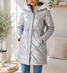 ladies Metallic Grey Faux Fur Hoody Padded jacket - StylePhase SA