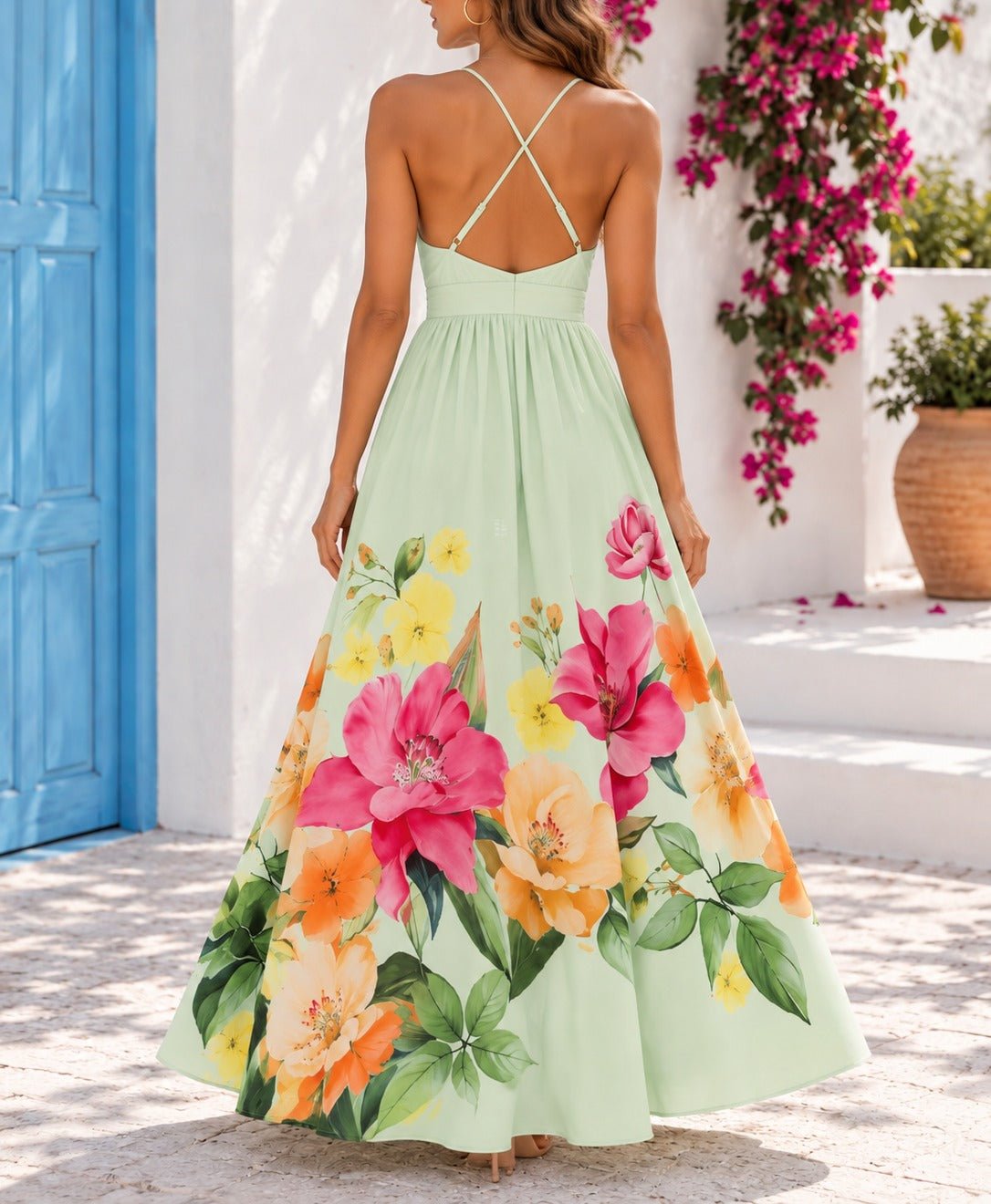 Ladies Mint Floral Deep V-Neck Maxi Dress - StylePhase SA