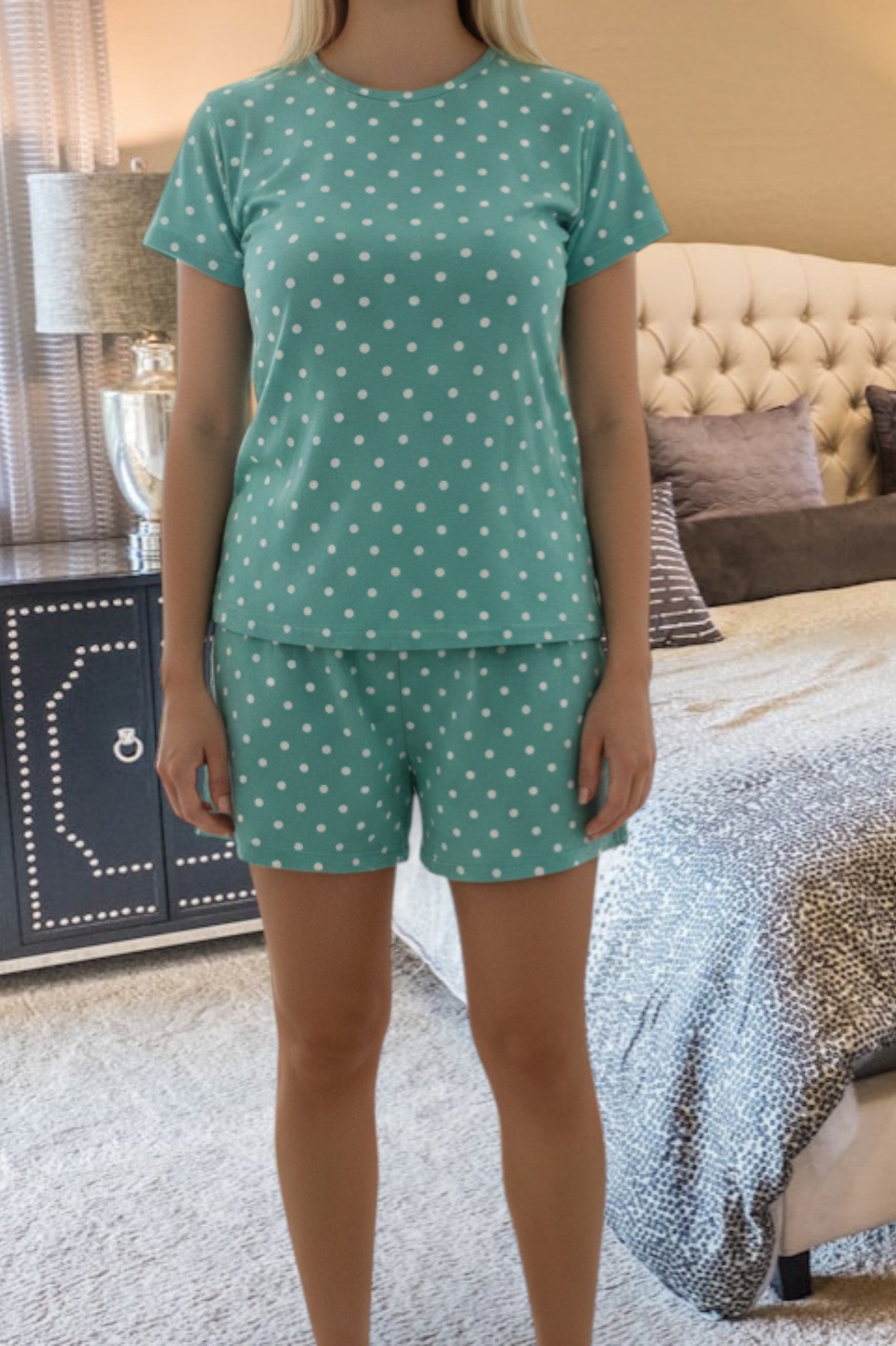 Ladies Mint Knit Pj Set - Polka Dot - StylePhase SA
