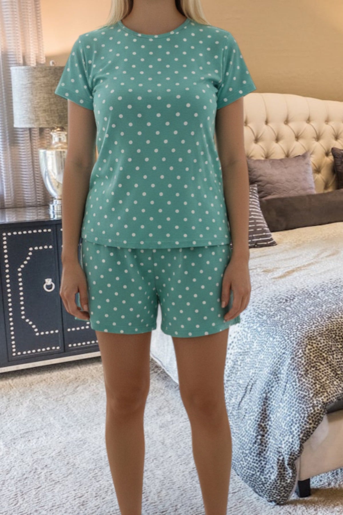 Ladies Mint Knit Pj Set - Polka Dot - StylePhase SA