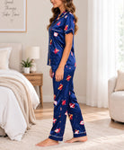Ladies Navy Blue Satin Printed Pyjama Set - StylePhase SA