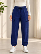 Ladies Navy Mid-Rise Drawstring Cargo Jogger - StylePhase SA