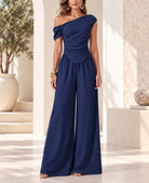 Ladies Navy Off Shoulder Pants Two Piece Set - StylePhase SA