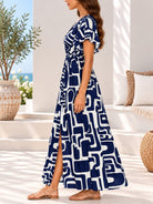 Ladies Navy Print Wrap Maxi Dress - StylePhase SA