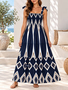 Ladies Navy Tie Strap Maxi Tier Dress - StylePhase SA