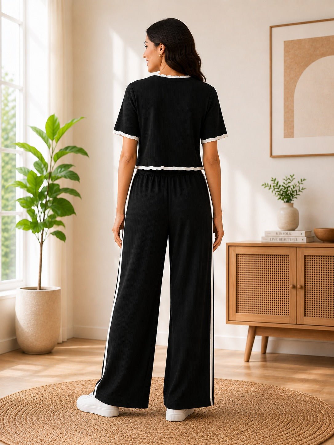 Ladies New Feeling Black And White Ribbed Set - StylePhase SA