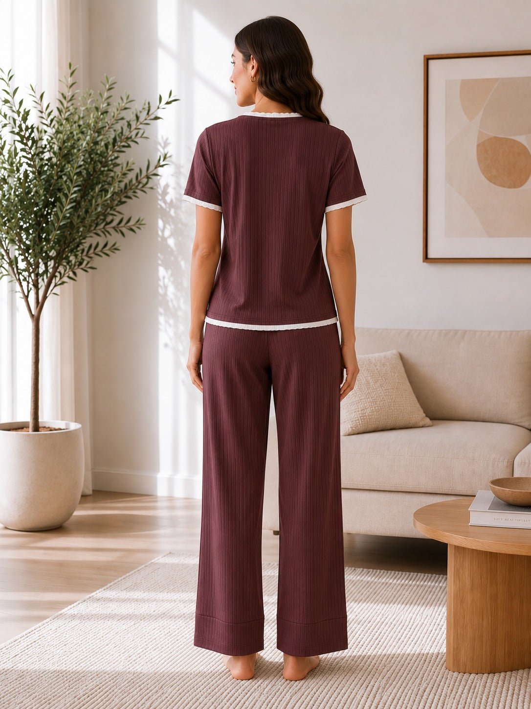Ladies New Feeling Brown And White Ribbed Set - StylePhase SA