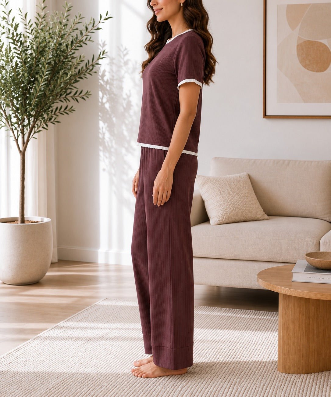 Ladies New Feeling Brown And White Ribbed Set - StylePhase SA