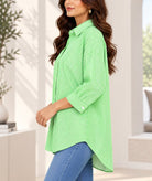 Ladies New Feeling Green Striped Rhinestone Shirt - StylePhase SA
