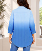 Ladies New Feeling Light Blue Striped Rhinestone Shirt - StylePhase SA