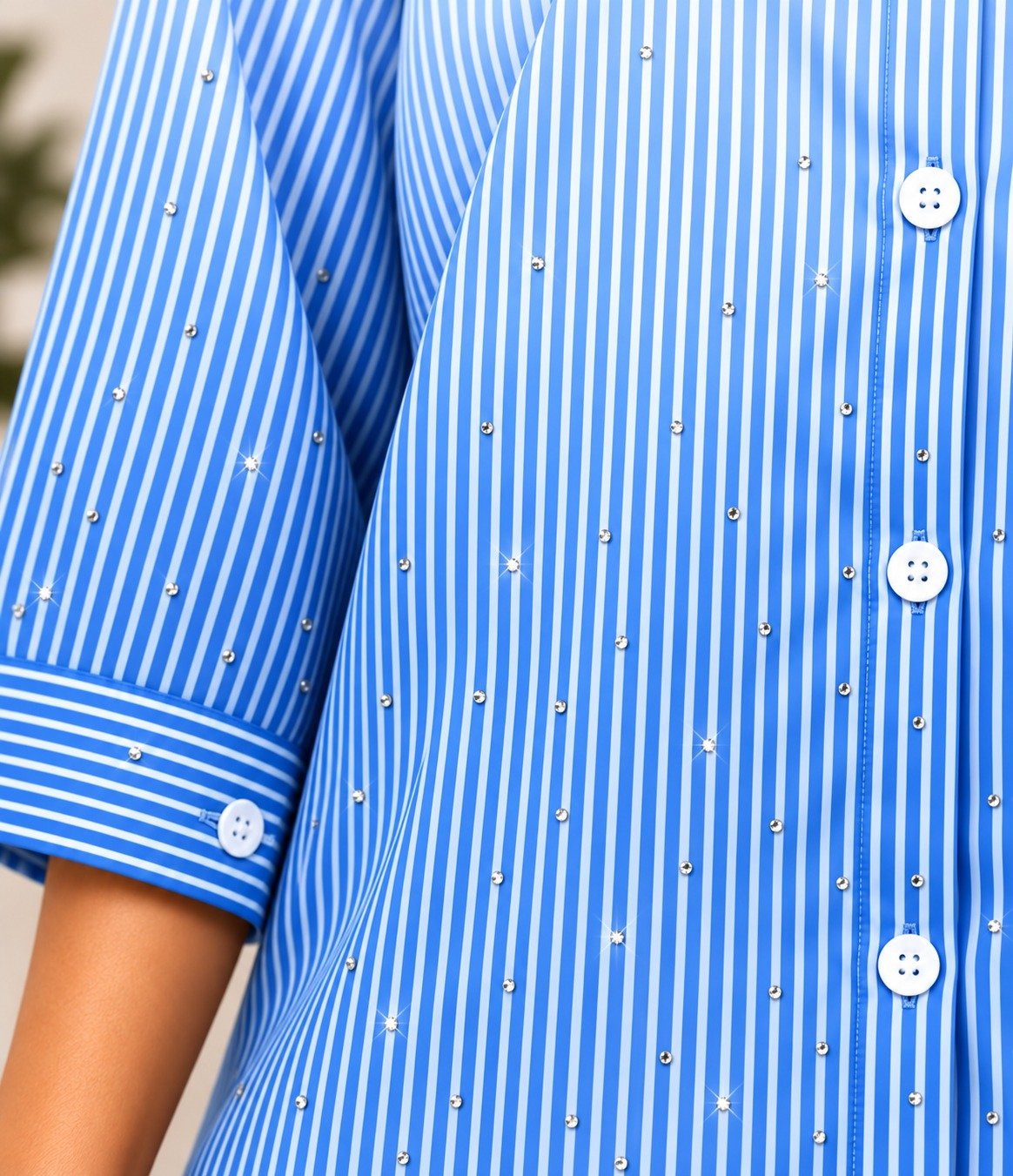 Ladies New Feeling Light Blue Striped Rhinestone Shirt - StylePhase SA