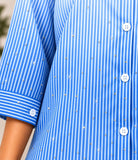 Ladies New Feeling Light Blue Striped Rhinestone Shirt - StylePhase SA