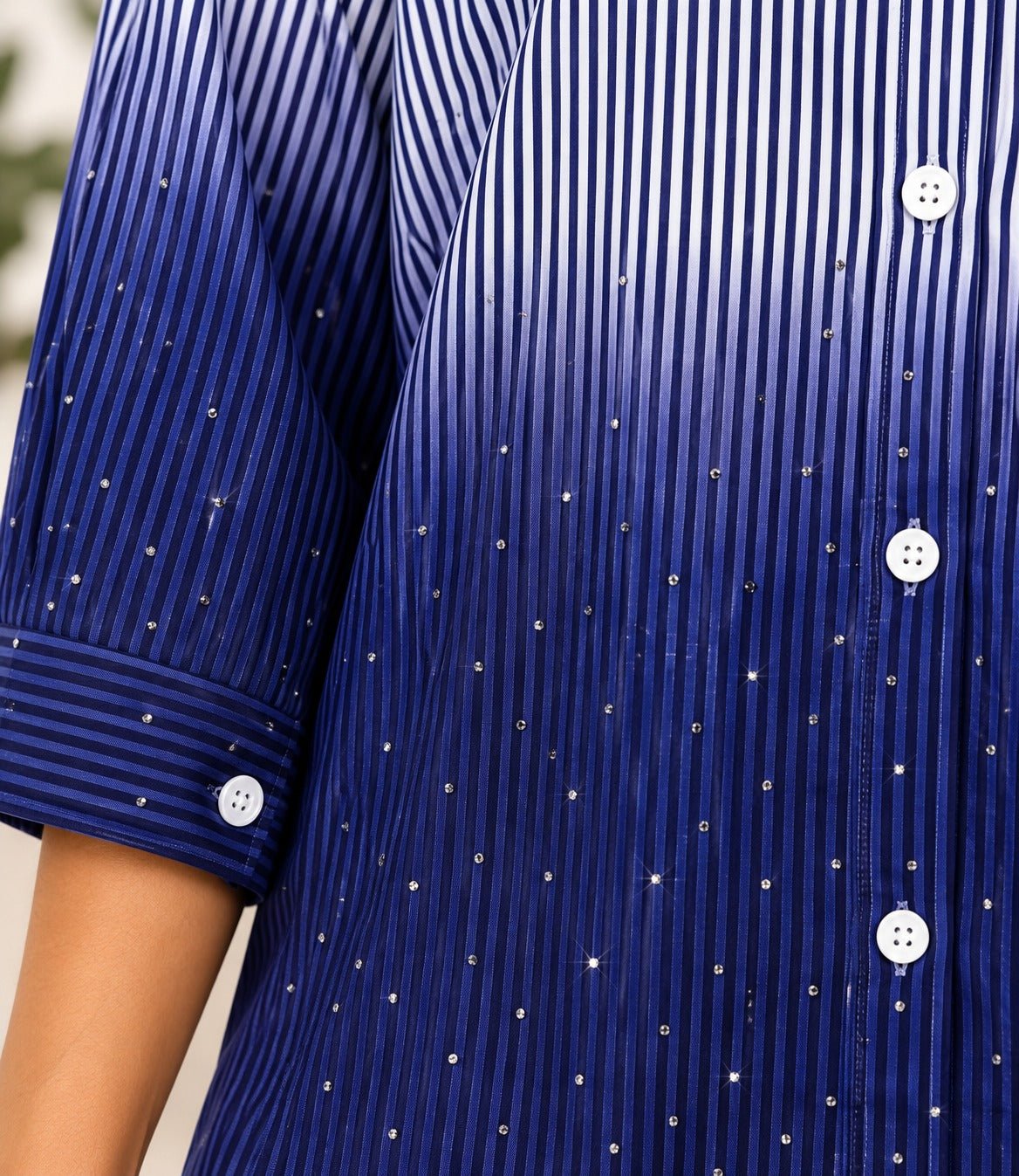 Ladies New Feeling Navy Striped Rhinestone Shirt - StylePhase SA