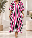 Ladies New Feeling Pink And Black Stripe Maxi Kaftan - StylePhase SA