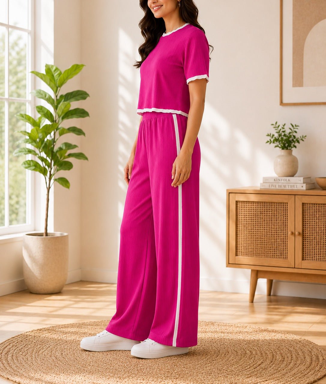Ladies New Feeling Pink And White Ribbed Set - StylePhase SA