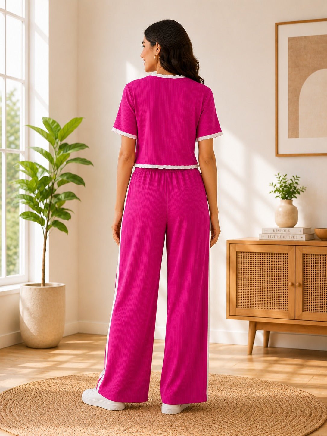 Ladies New Feeling Pink And White Ribbed Set - StylePhase SA