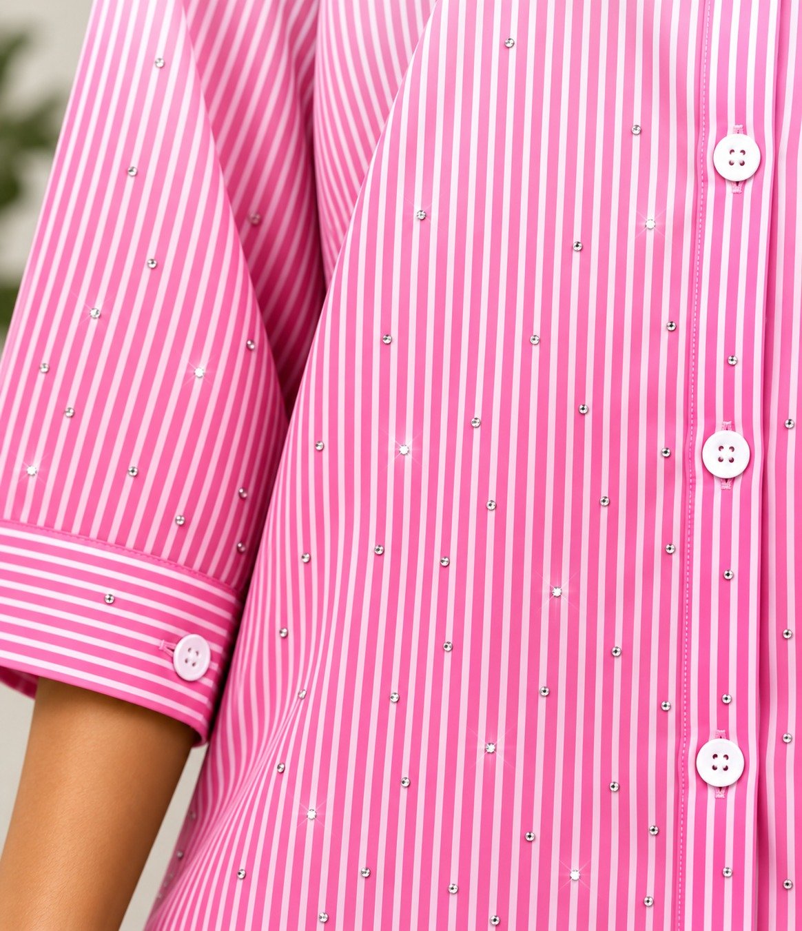 Ladies New Feeling Pink Striped Rhinestone Shirt - StylePhase SA