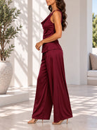 Ladies New Feeling White Belted Pants Set - Maroon - StylePhase SA