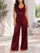 Ladies New Feeling White Belted Pants Set - Maroon - StylePhase SA