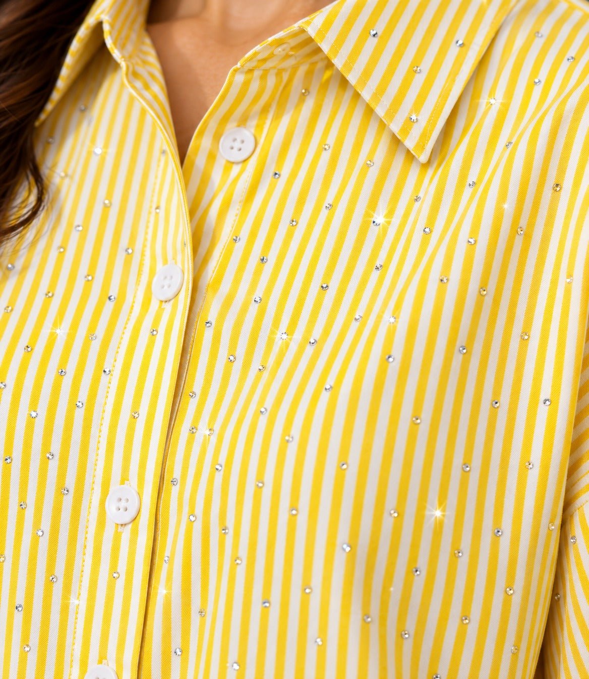 Ladies New Feeling Yellow Striped Rhinestone Shirt - StylePhase SA