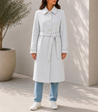 Ladies Oatmeal Pleated Button Detail Melton Coat - StylePhase SA
