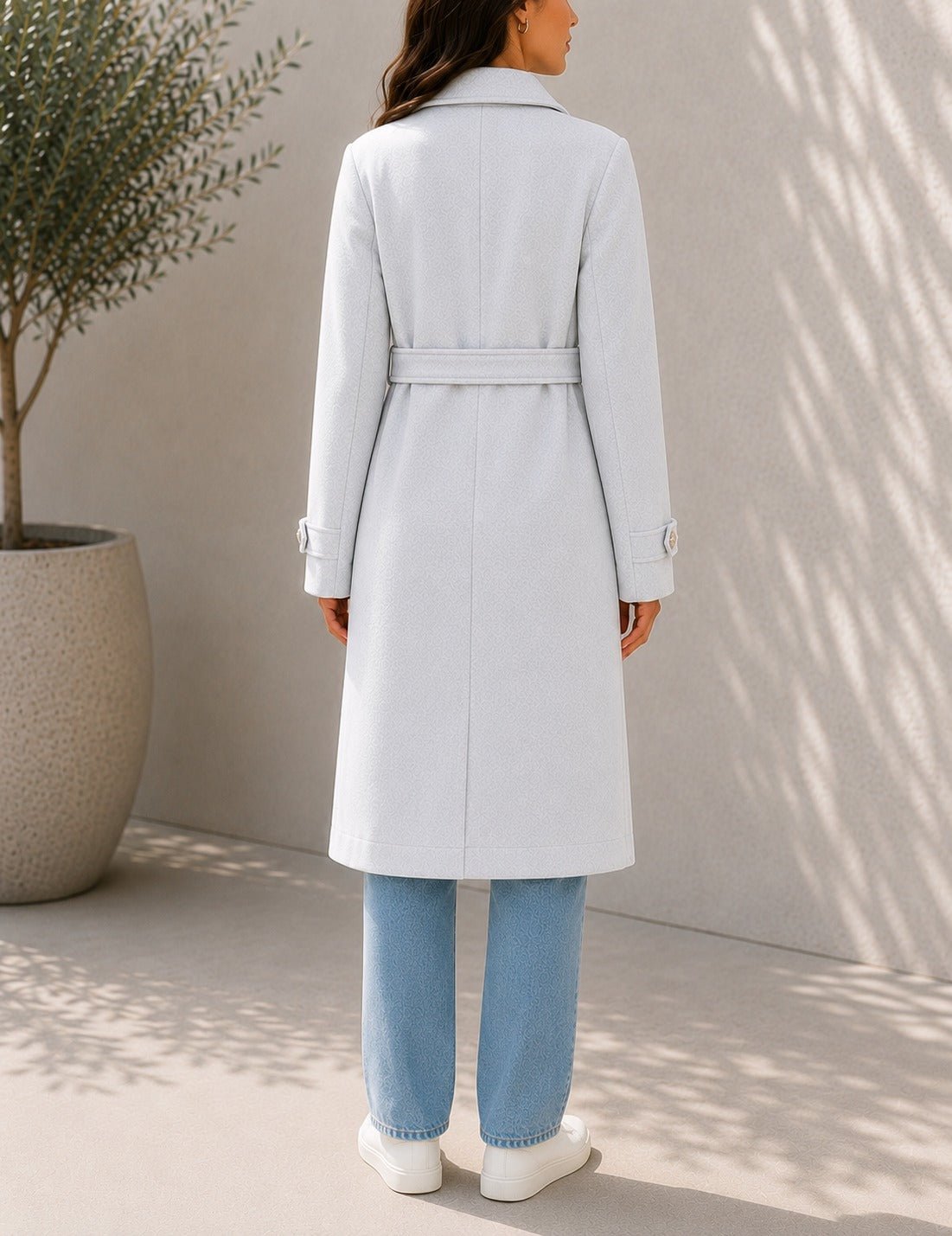 Ladies Oatmeal Pleated Button Detail Melton Coat - StylePhase SA