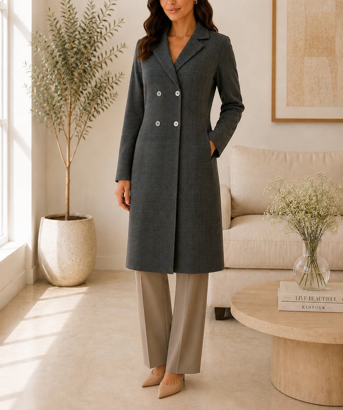 Ladies Olive Double Breast Coat - StylePhase SA