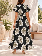 Ladies Olive Floral Tassel Tie-Waist Midi Dress - StylePhase SA