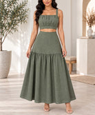 Ladies Olive Maxi Tier Two-Piece Set - StylePhase SA